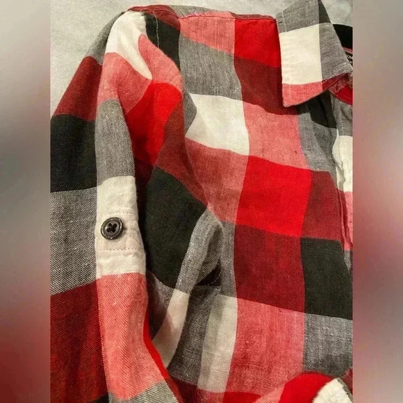 Lauren Ralph Lauren Black Red Plaid 100% Linen Button Down Long Sleeve Size M - Picture 9 of 12